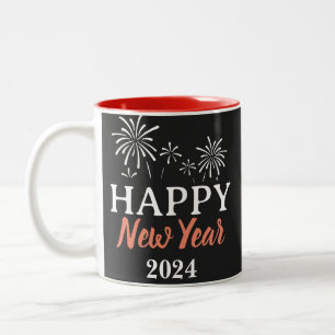 Caneca De Café Em Dois Tons Feliz ano novo de Script Elegante de Tendência