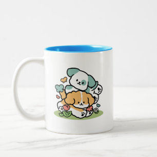 Caneca De Café Em Dois Tons Feliz Cachorro A Cair Em Maio - Arte Canina Kawaii