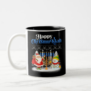 Caneca De Café Em Dois Tons Feliz Chrismukkah Engraçado Chrismukkah Hanukkah 