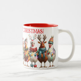 Caneca De Café Em Dois Tons Feliz Dependendo Natal - Linha de Chorus de Frango