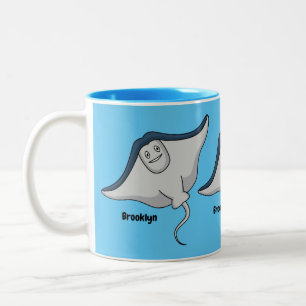 Caneca De Café Em Dois Tons Feliz desenho animado de peixes-raia
