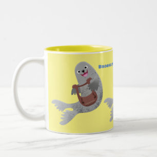 Caneca De Café Em Dois Tons Feliz desenho animado do selo harp