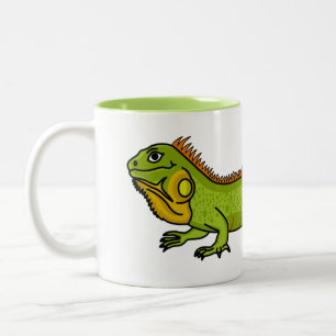 Caneca De Café Em Dois Tons Feliz desenho da iguana verde