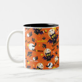 Caneca De Café Em Dois Tons Feliz Dia das Bruxas Design de Morcego com Presas 