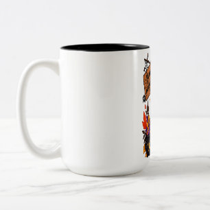 Caneca De Café Em Dois Tons Feliz Dia das Bruxas Fantasma & Abóbora Gato Preto