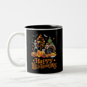 Caneca De Café Em Dois Tons Feliz Dia das Bruxas Feliz Hallothanksmas
