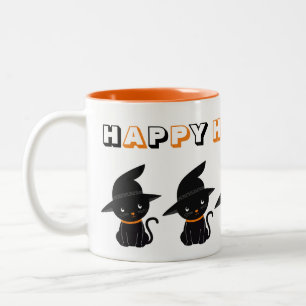 Caneca De Café Em Dois Tons Feliz Dia das Bruxas, Gatos Negros Bonitos com Cha