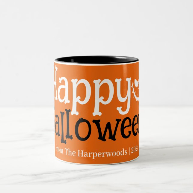 Caneca De Café Em Dois Tons Feliz Dia das Bruxas Simples Boo-Abóbora (Centro)