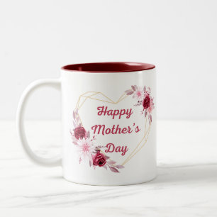Caneca De Café Em Dois Tons feliz dia de as mães vermelho ouro geométrico