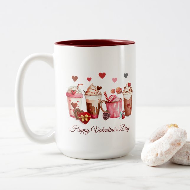 Caneca De Café Em Dois Tons Feliz dia de os namorados (Com Donut)