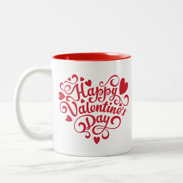 Caneca De Café Em Dois Tons Feliz dia de os namorados Vermelho Moderno (Esquerda)