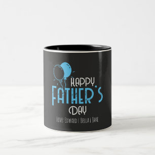 Caneca De Café Em Dois Tons Feliz Dia do Pai com Balões e Nomes Azuis
