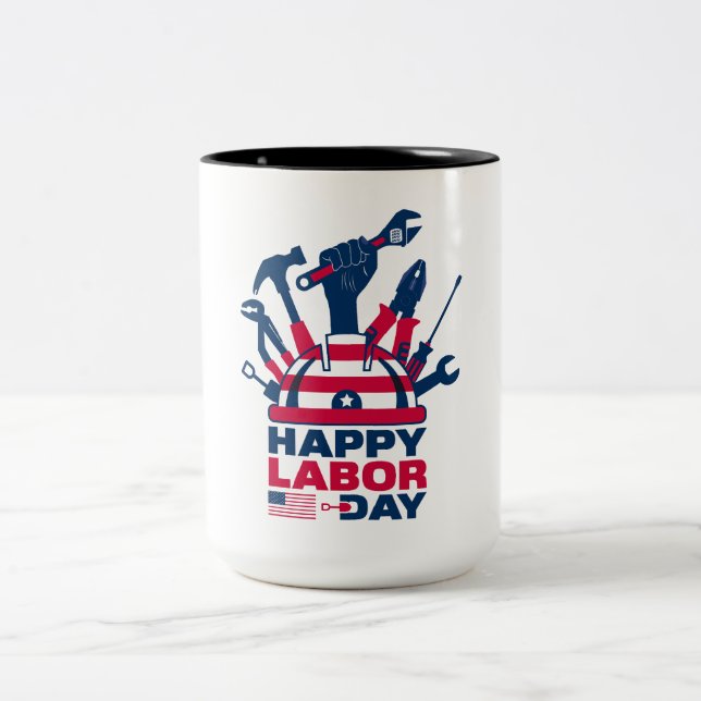 Caneca De Café Em Dois Tons Feliz Dia do Trabalho, Feriado EUA (Centro)