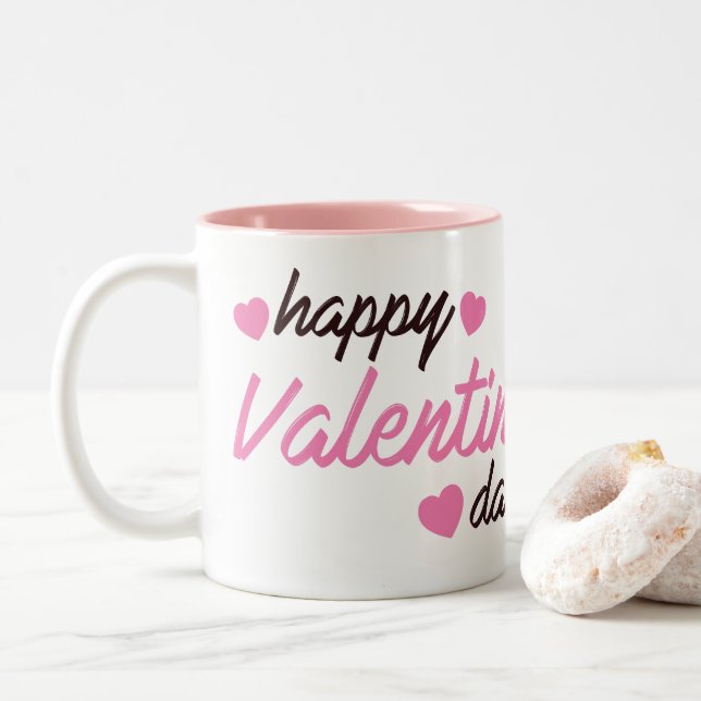 Caneca De Café Em Dois Tons Feliz Dia dos Namorados (Com Donut)