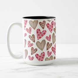 Caneca De Café Em Dois Tons Feliz dia dos namorados corações elegantes e color