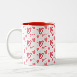 Caneca De Café Em Dois Tons Feliz dia dos namorados corações elegantes e color