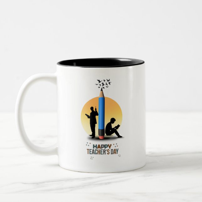 Caneca De Café Em Dois Tons Feliz Dia dos Professores Gráfico  (Esquerda)