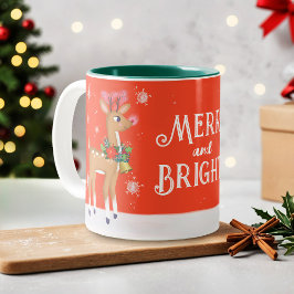 Caneca De Café Em Dois Tons Feliz e Bright Rudolph Reindeer