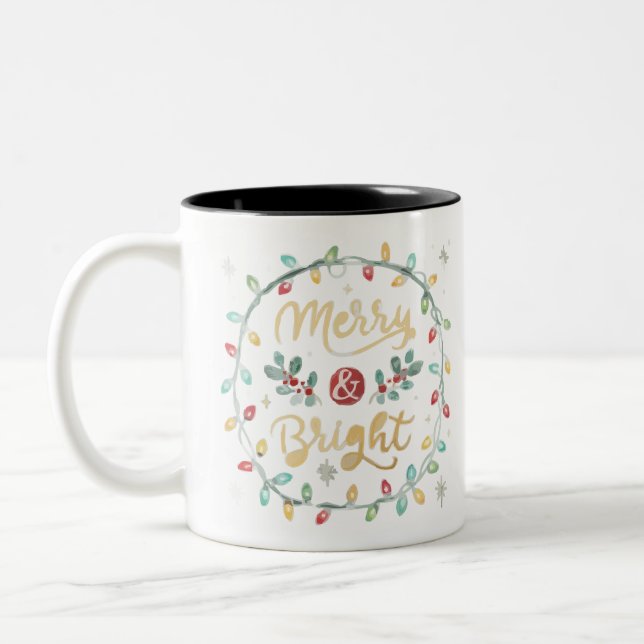 Caneca De Café Em Dois Tons Feliz e Luzes de Natal Brilhantes Caça Feriada (Esquerda)