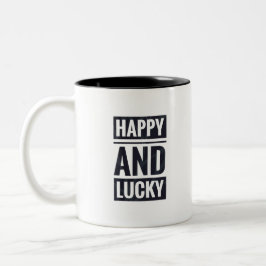 Caneca De Café Em Dois Tons Feliz e sortudo