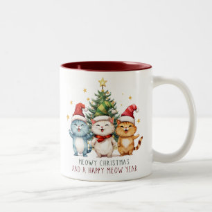 Caneca De Café Em Dois Tons Feliz Feliz ano novo de Natal Gatos