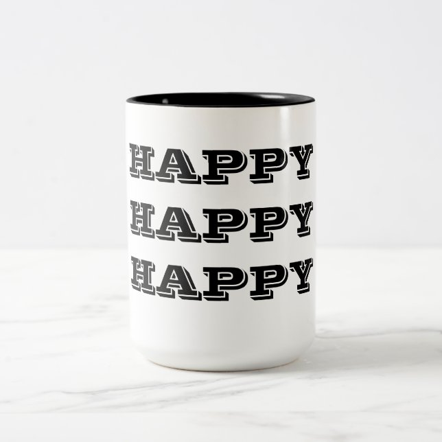 Caneca De Café Em Dois Tons Feliz feliz feliz (Centro)