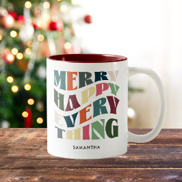 Caneca De Café Em Dois Tons Feliz Feliz Tudo Feriado Feliz Natal