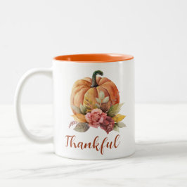 Caneca De Café Em Dois Tons Feliz Floral Pumpkin outono no outono Ação de Graç