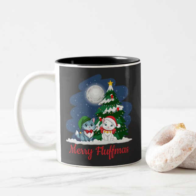 Caneca De Café Em Dois Tons Feliz Fluffmas Gato Gato (Com Donut)
