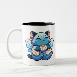 Caneca De Café Em Dois Tons Feliz gato bonito com bolinhos