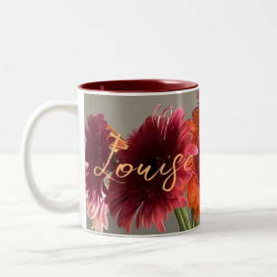 Caneca De Café Em Dois Tons Feliz Gerbera Colorida Flor +Nome Personalizado