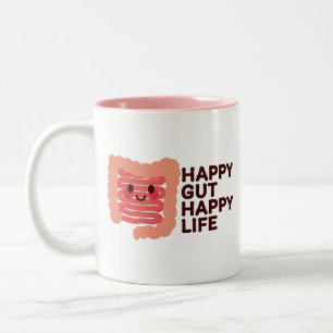 Caneca De Café Em Dois Tons Feliz Gut, Vida Feliz - Intestino Bonito Sorriso