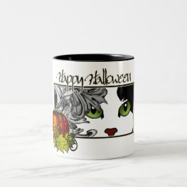 Caneca De Café Em Dois Tons Feliz Halloween Black 'n White Cat