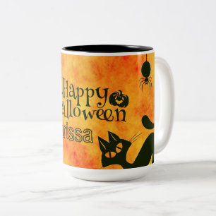 Caneca De Café Em Dois Tons Feliz Halloween Bruxas Gatos Aranhas Coruja Pumpki