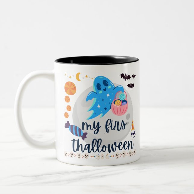 Caneca De Café Em Dois Tons Feliz Halloween Cute Ghost Engraçado (Esquerda)