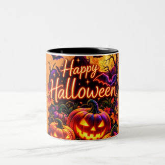 Caneca De Café Em Dois Tons Feliz Halloween design escuro