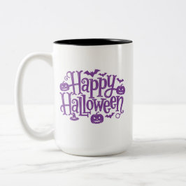 Caneca De Café Em Dois Tons Feliz Halloween elegante roxo branco