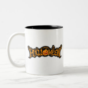 Caneca De Café Em Dois Tons Feliz Halloween Olho de Rubi Abóbora Moldura de Pr