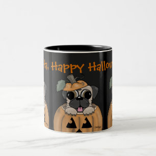 Caneca De Café Em Dois Tons Feliz Halloween-Pug em Jack O' Lanterna
