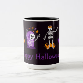 Caneca De Café Em Dois Tons Feliz Halloween - Skeletons bonitos