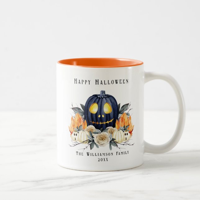 Caneca De Café Em Dois Tons Feliz Halloween Spooky Samhain Pumpkins Crystals (Direita)