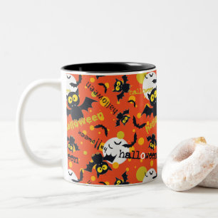 Caneca De Café Em Dois Tons Feliz Halloween Vampiro Fang Bat SpookDesign