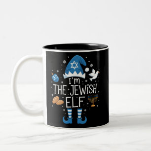 Caneca De Café Em Dois Tons Feliz Hanukkah Família Judia de Elfos Grupo Natal
