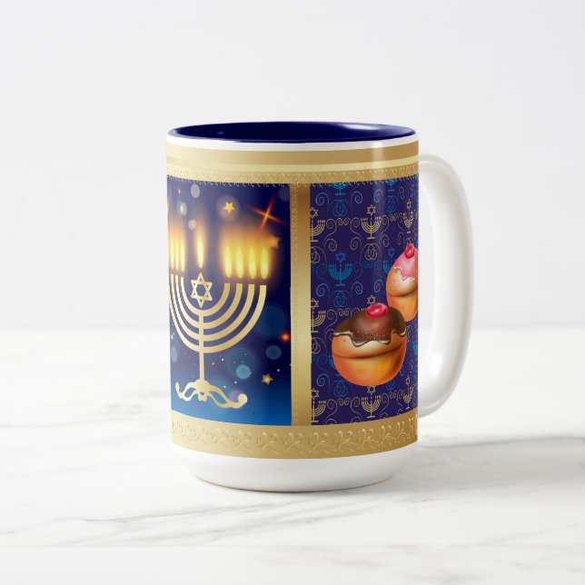 Caneca De Café Em Dois Tons Feliz Hanukkah, Feriado Judeu, Bonito (Frente Esquerda)
