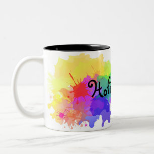 Caneca De Café Em Dois Tons Feliz histórico do Holi. Hinduísmo, pintura.