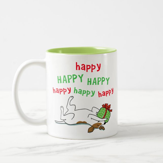 Caneca De Café Em Dois Tons Feliz Jack Russell Terrier Cute Holiday Dog (Esquerda)