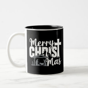 Caneca De Café Em Dois Tons Feliz Mas Natal Cristão Família Jesus
