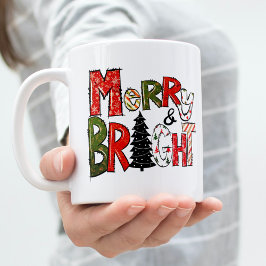 Caneca De Café Em Dois Tons Feliz Moderna E Natal Brilhante E Colorido