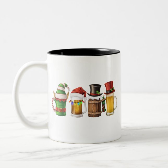 Caneca De Café Em Dois Tons Feliz Natal Beers Bebendo Papai noel Beer Lover (Esquerda)