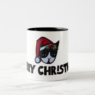 Caneca De Café Em Dois Tons Feliz Natal Black and White Cat